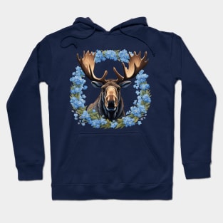 Moose And Alaska Alpine Myosotis Flowers Hoodie